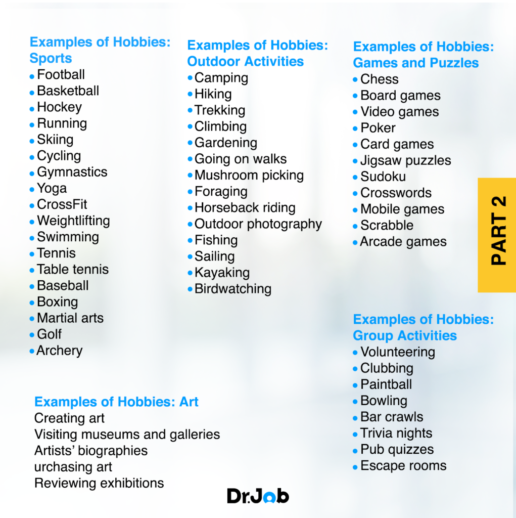  Great Hobbies examples from Dr. Job's CVs!