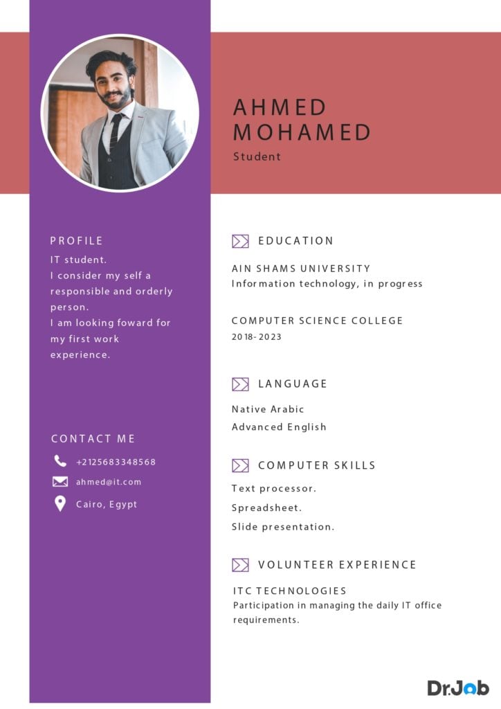 Student CV format