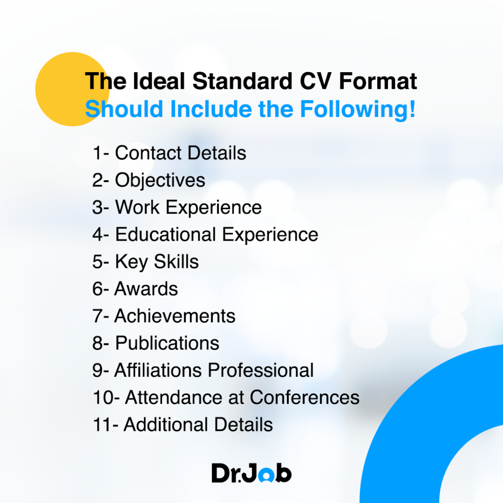 Your basic CV format should include these details 