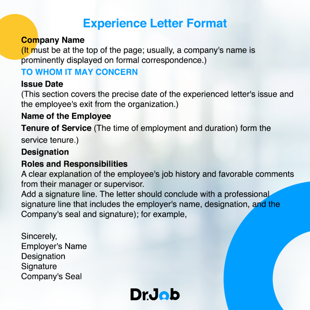 experience letter resume format