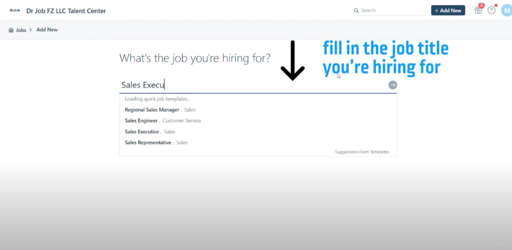 2- Fill in the job title you're hiring for