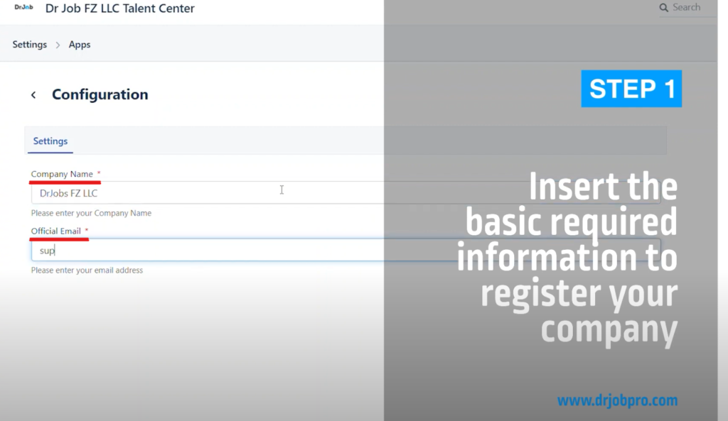 1- Insert the basic required information to register your company