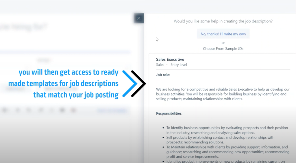 3- Access ready-made templates for job descriptions that match your job posting 