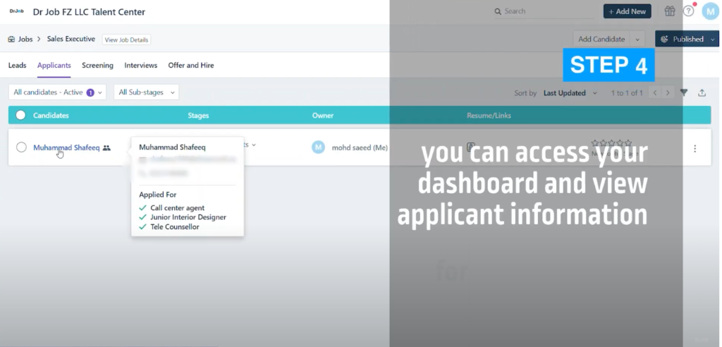7- Download CVs, access applicants' details on your dashboard 