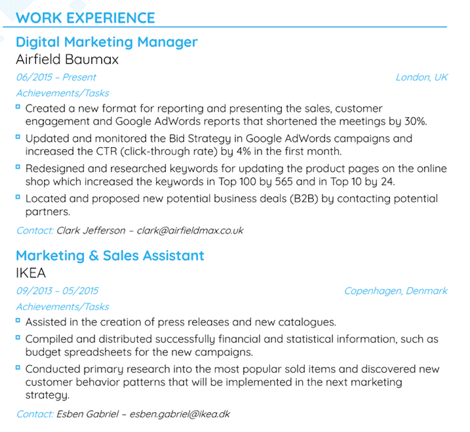 Work Experience Sample:
