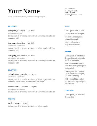 Google Docs Serif One-Page Resume Template