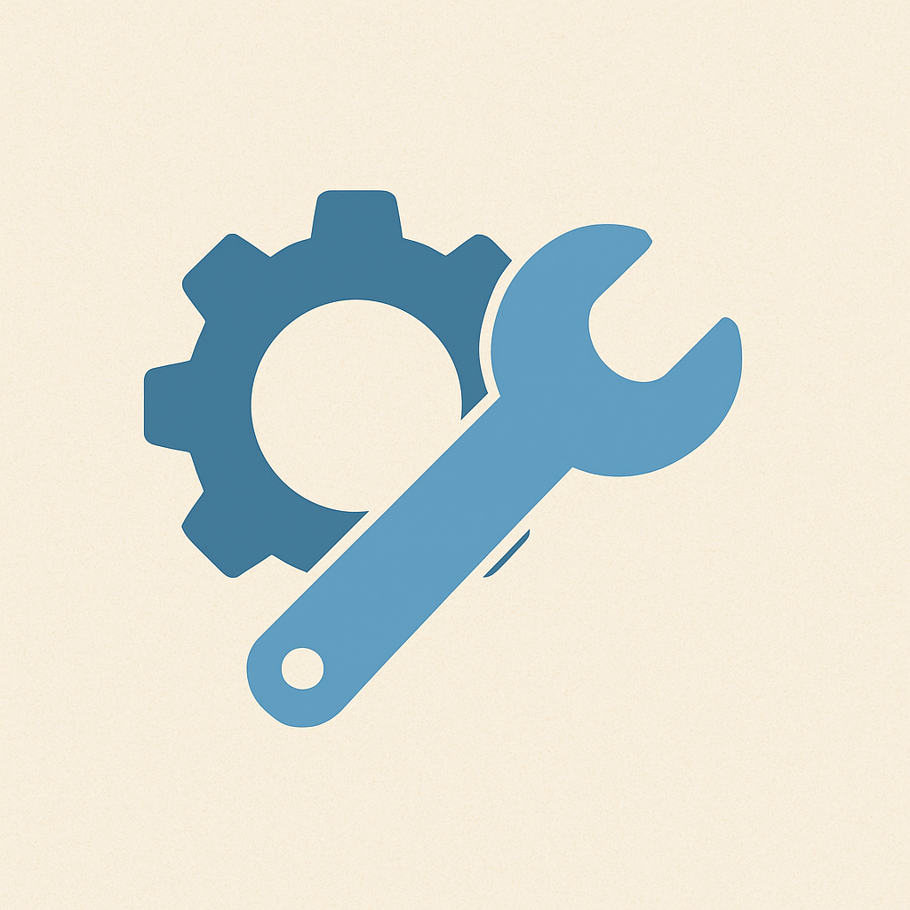 Minimalist icon of a blue gear and wrench symbolizing essential hard skills.