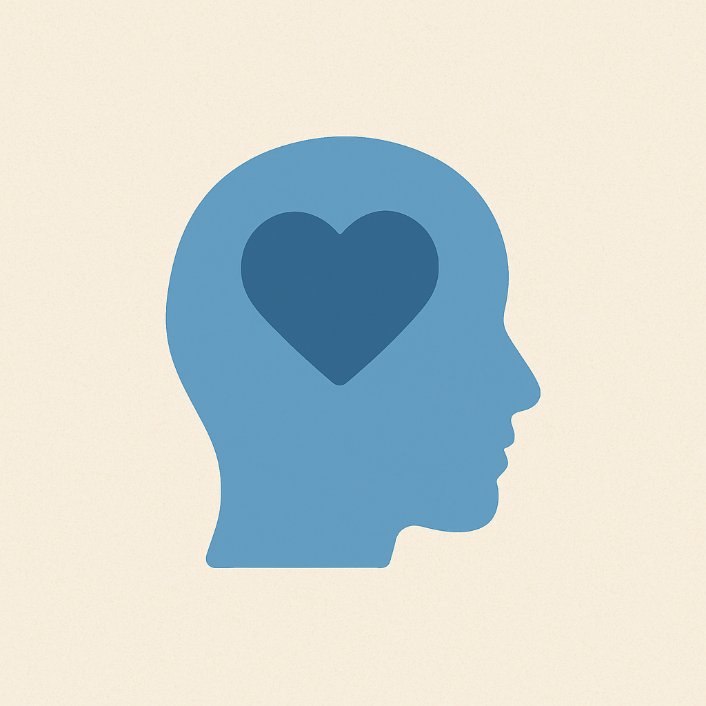 Minimalist icon of a human head silhouette with a heart inside, representing crucial soft skills