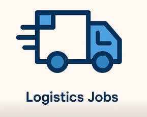 Minimalistic flat vector icon representing logistics and supply chain jobs in Denmark, in Dr. Job Pro brand colors, symbolizing transport, warehousing, and distribution careers.

