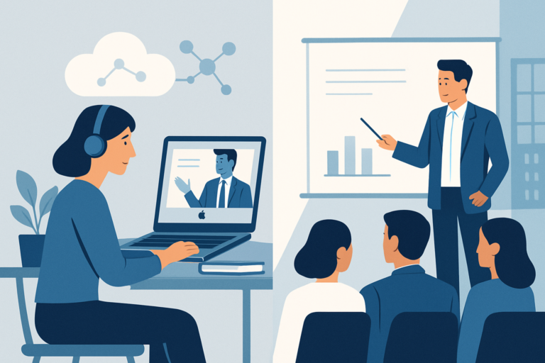 Professional learning AI skills on a laptop