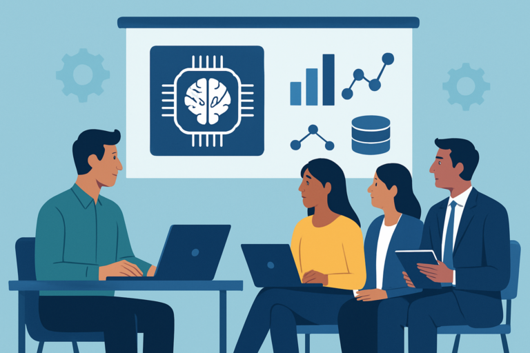 Professional learning AI skills on a laptop