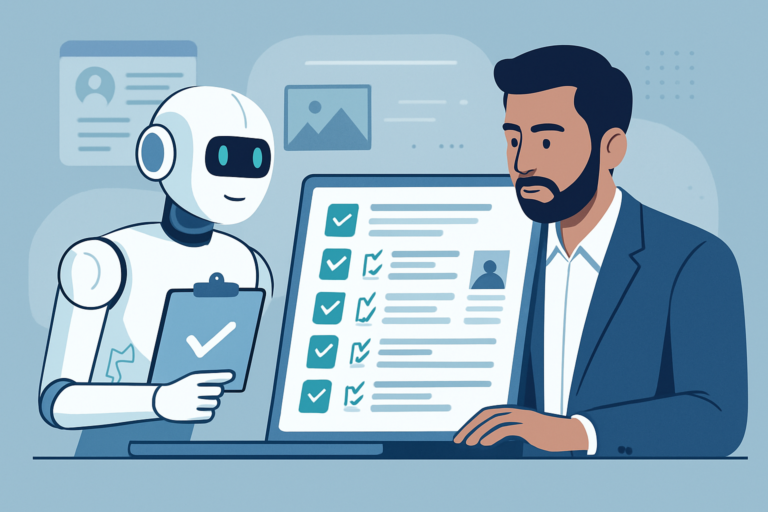 AI professional building their portfolio on a laptop