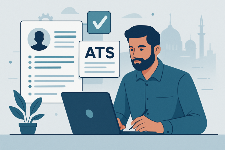 AI professional building their portfolio on a laptop