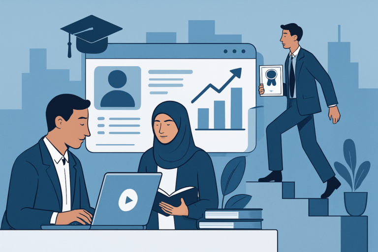 Professional learning AI skills on a laptop