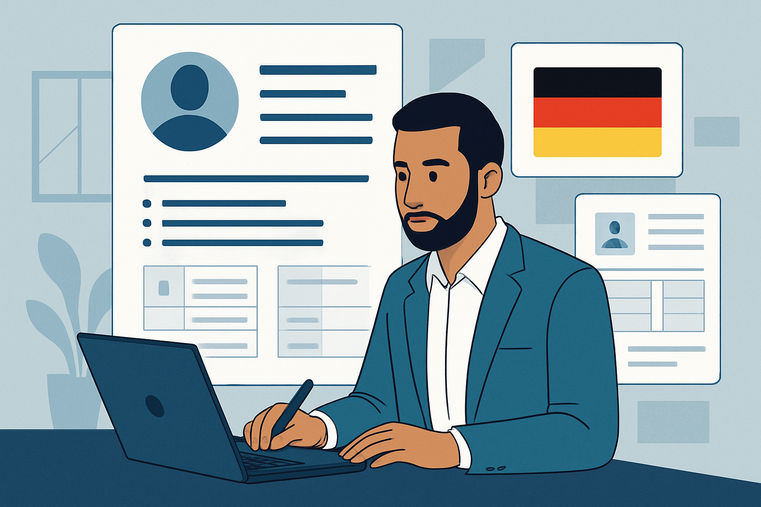 AI professional building their portfolio on a laptop