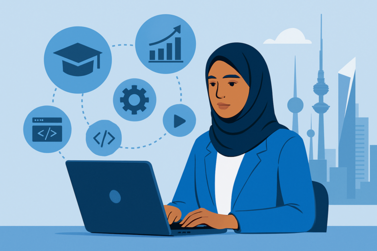 Professional learning AI skills on a laptop