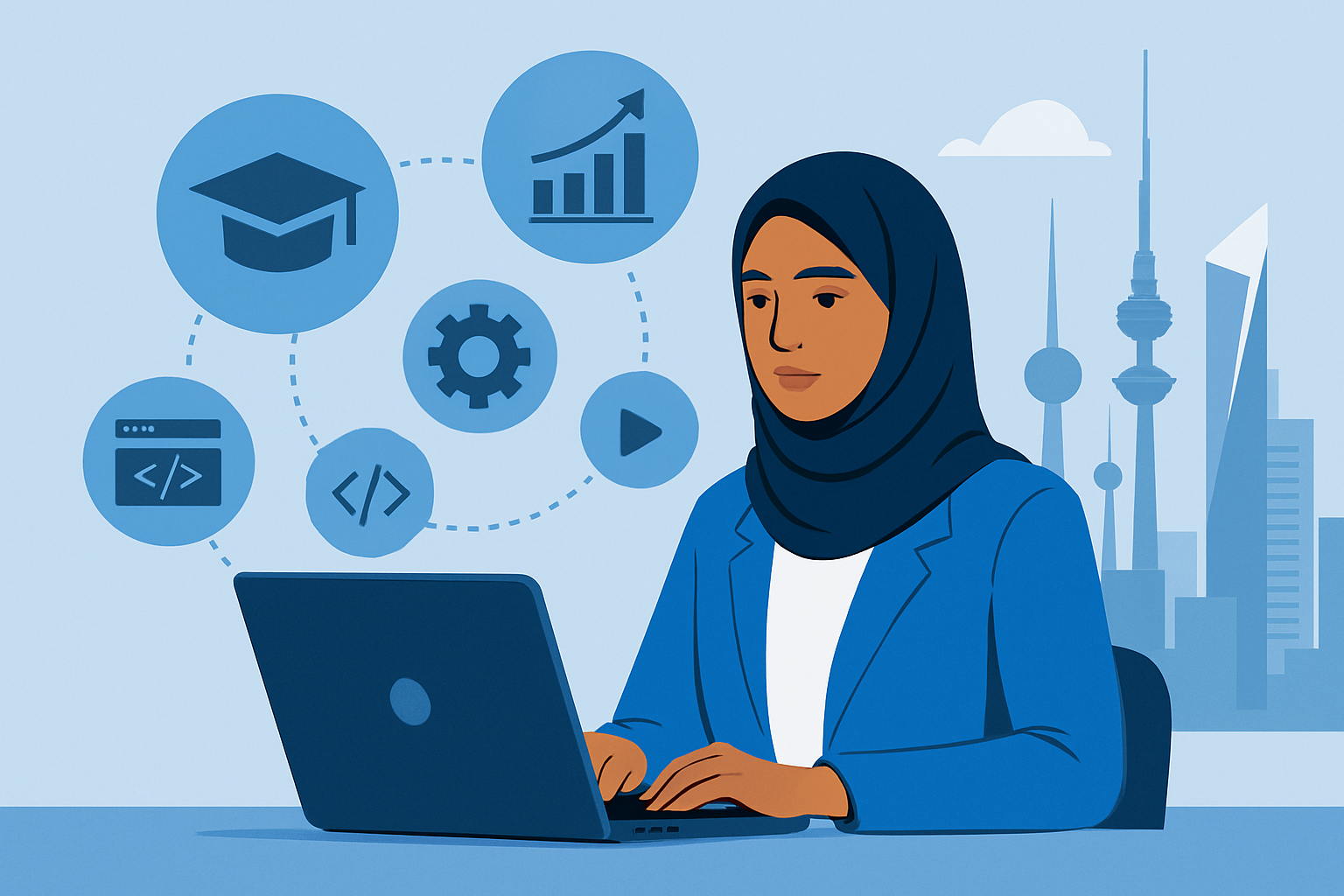 Professional learning AI skills on a laptop