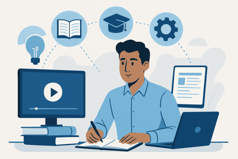 Professional learning AI skills on a laptop
