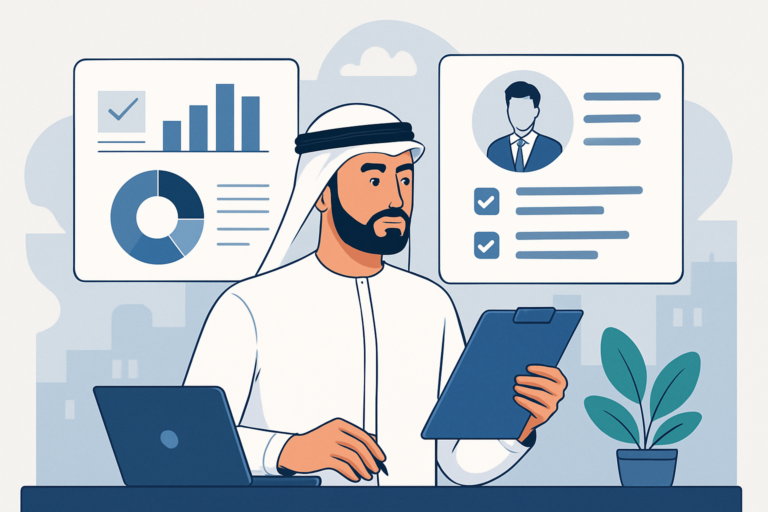 AI professional building their portfolio on a laptop
