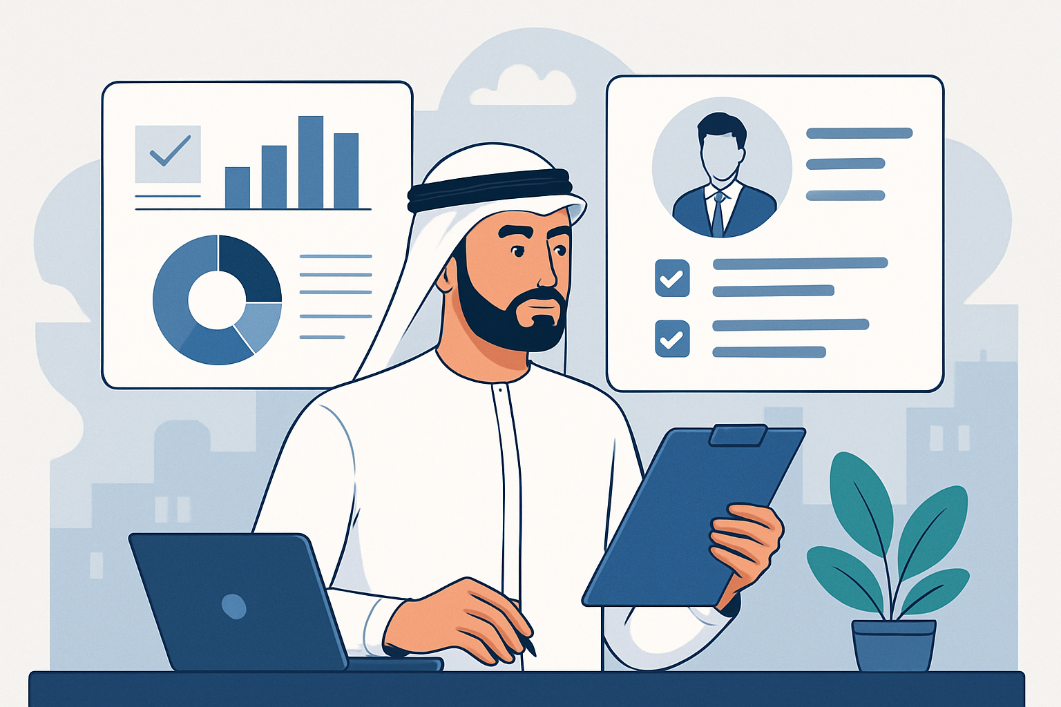 AI professional building their portfolio on a laptop