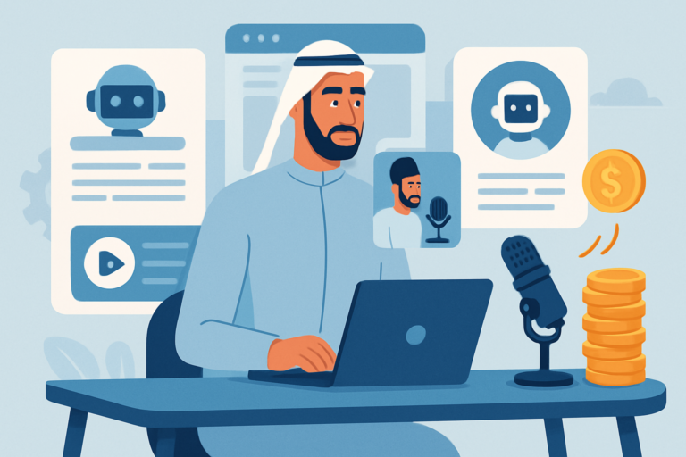 Content marketer using AI tools to create digital content