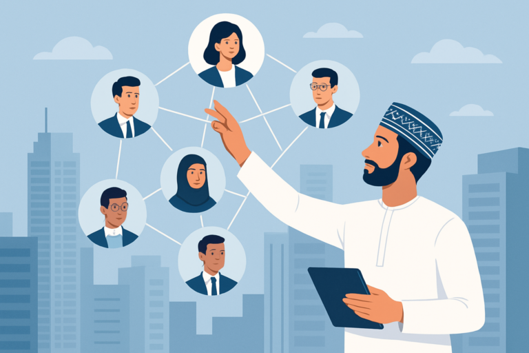 Professionals networking at an AI technology event