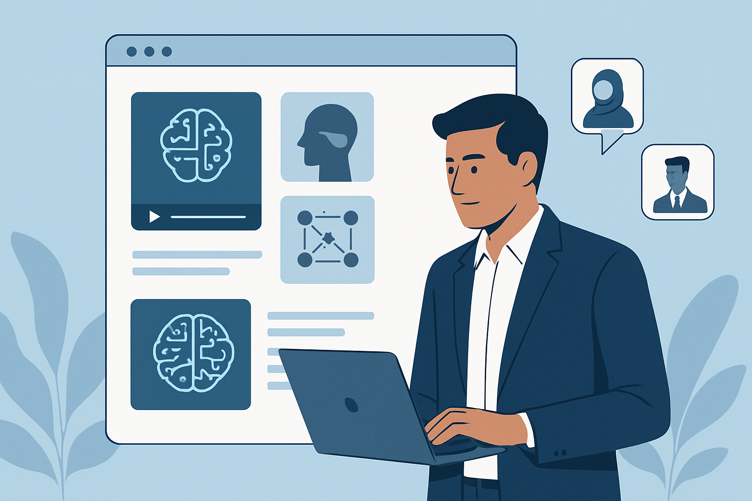 AI professional building their portfolio on a laptop