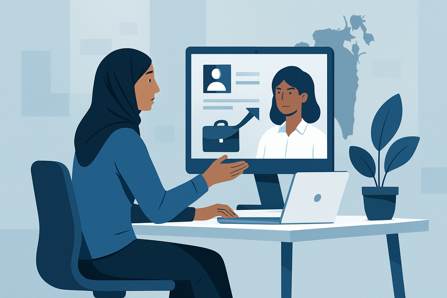 AI professional building their portfolio on a laptop