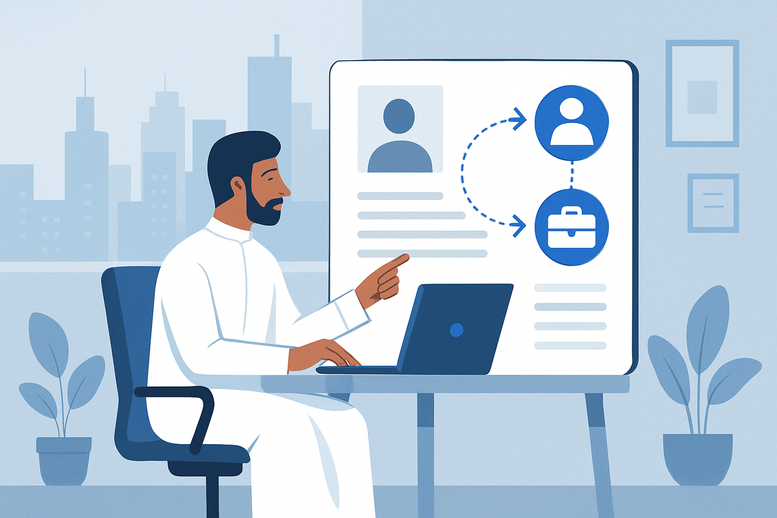 AI professional building their portfolio on a laptop