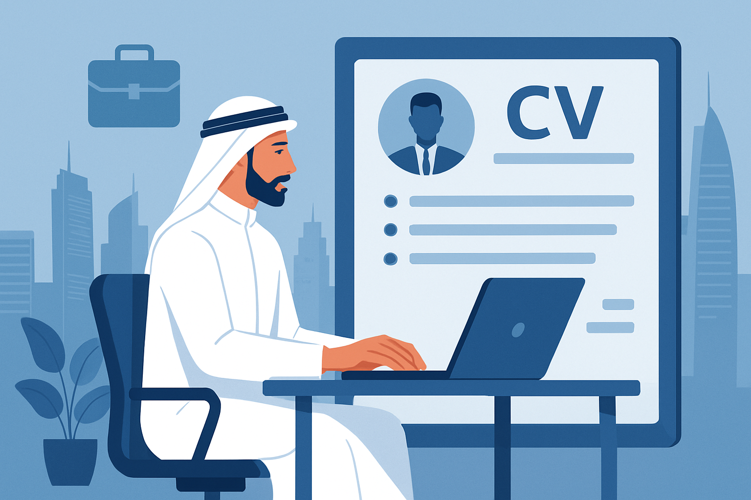 AI professional building their portfolio on a laptop
