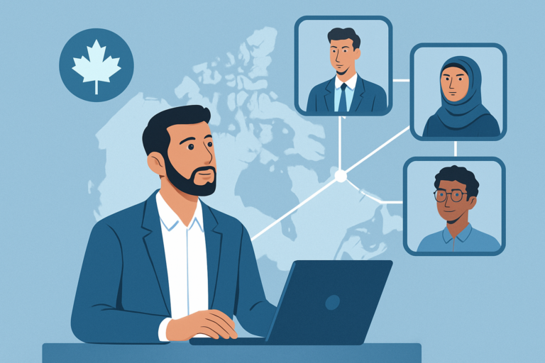 Professionals networking at an AI technology event
