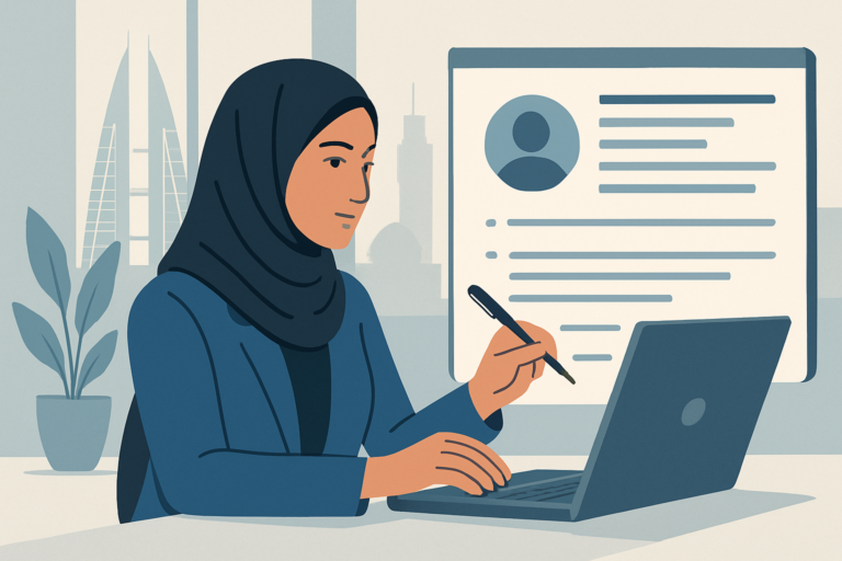 AI professional building their portfolio on a laptop