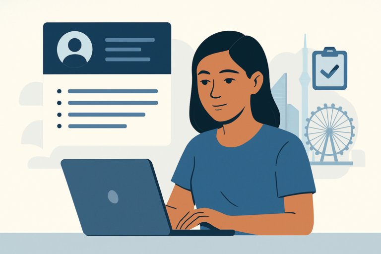 AI professional building their portfolio on a laptop