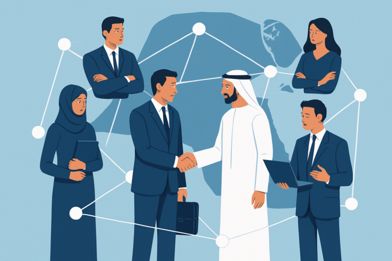 Professionals networking at an AI technology event