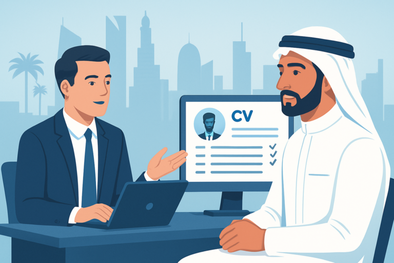 AI professional building their portfolio on a laptop