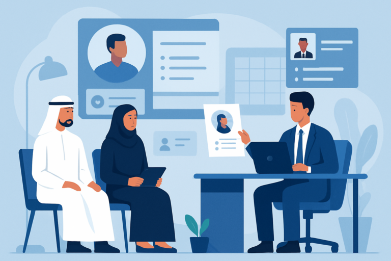 Recruitment agency team reviewing candidate profiles