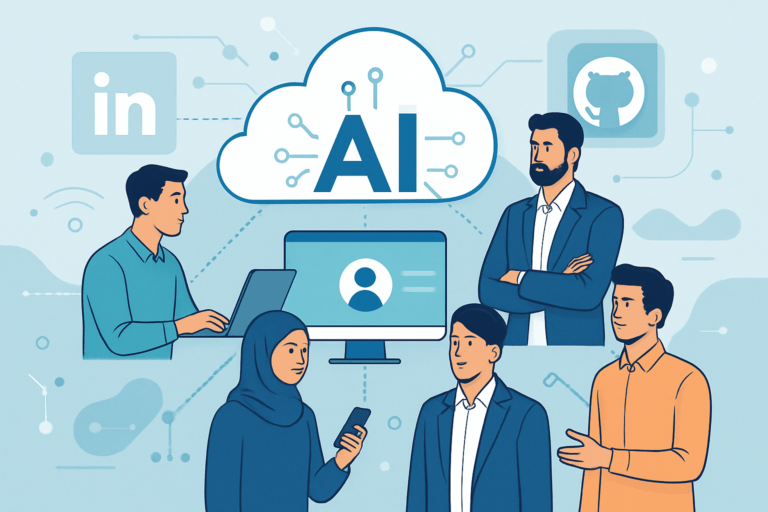 AI professional building their portfolio on a laptop