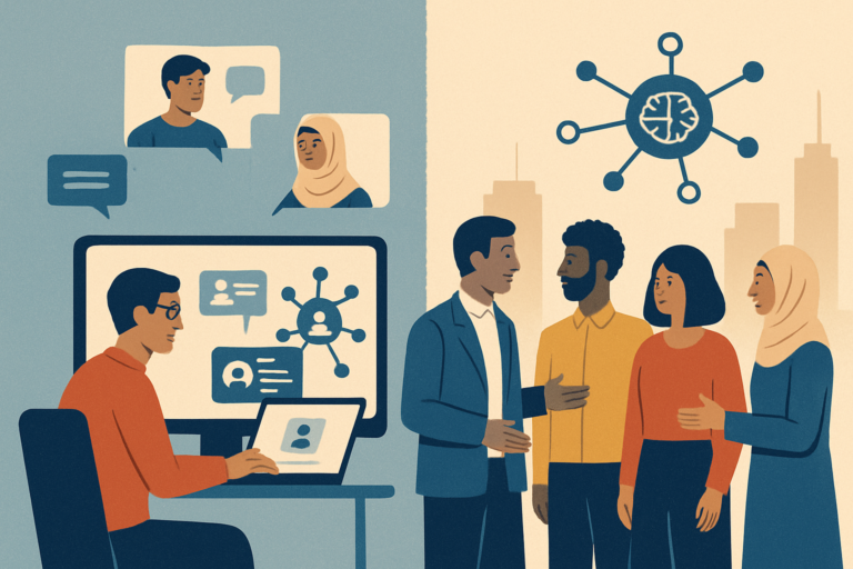 AI professionals networking at a tech community event
