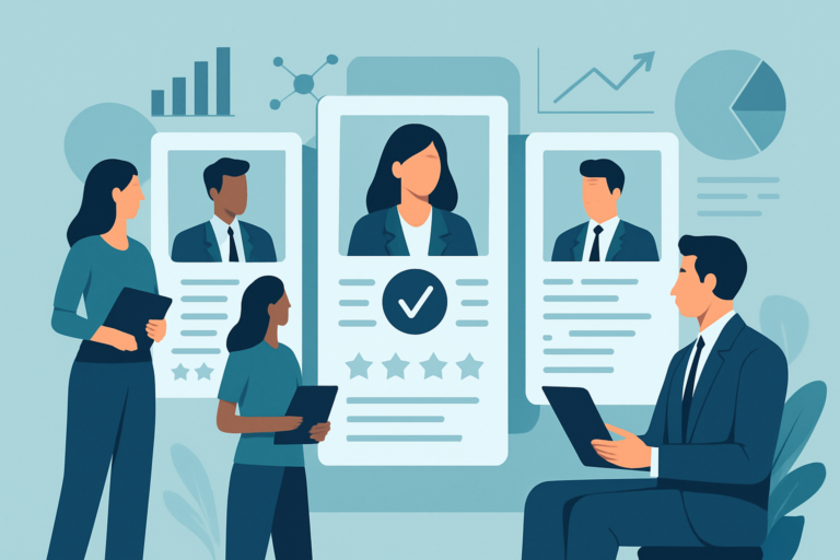 HR recruiter reviewing AI talent profiles